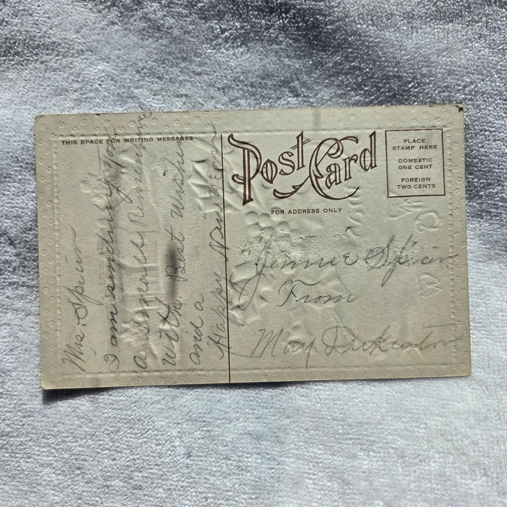 Antique Embossed‎ Christmas Postcard Holly Berries Snow Cottage Winter Scene
